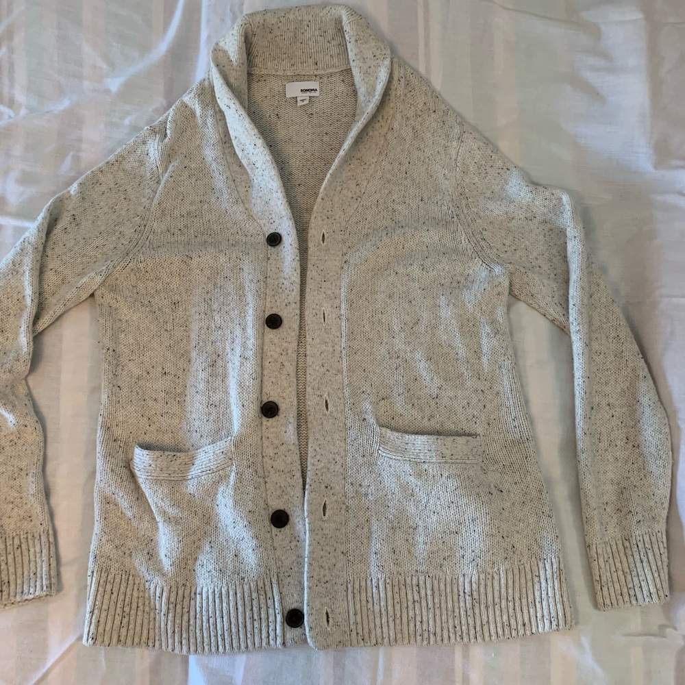 Sonoma Cream Speckled Knit Cardigan Sweater